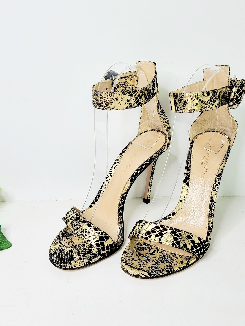 Gianvito Rossi Portofino 105 Gold Black Snakeskin Genuine Leather Heels